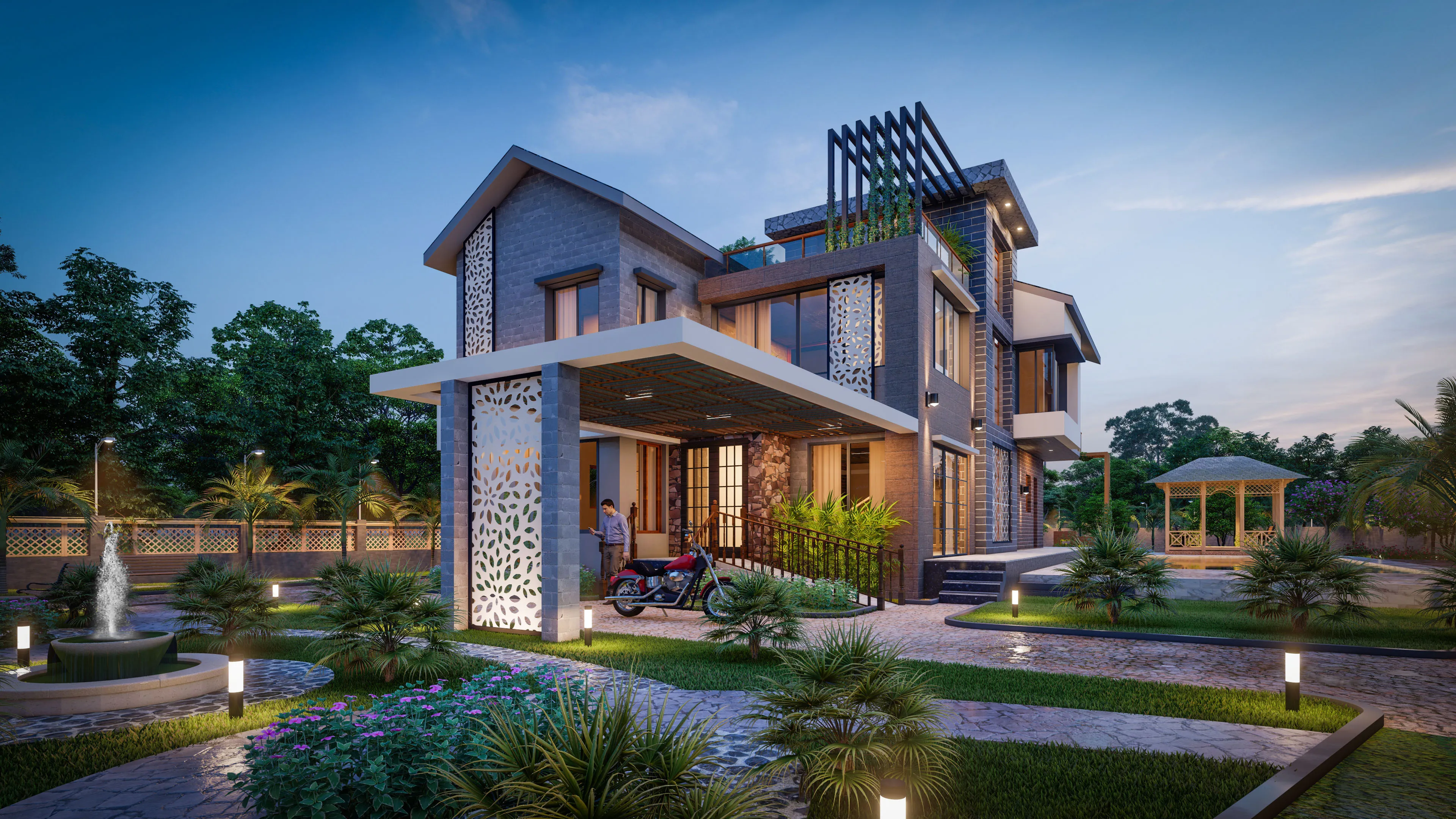 Construction of a compound wall and gate at a New Town project by Studio Contour