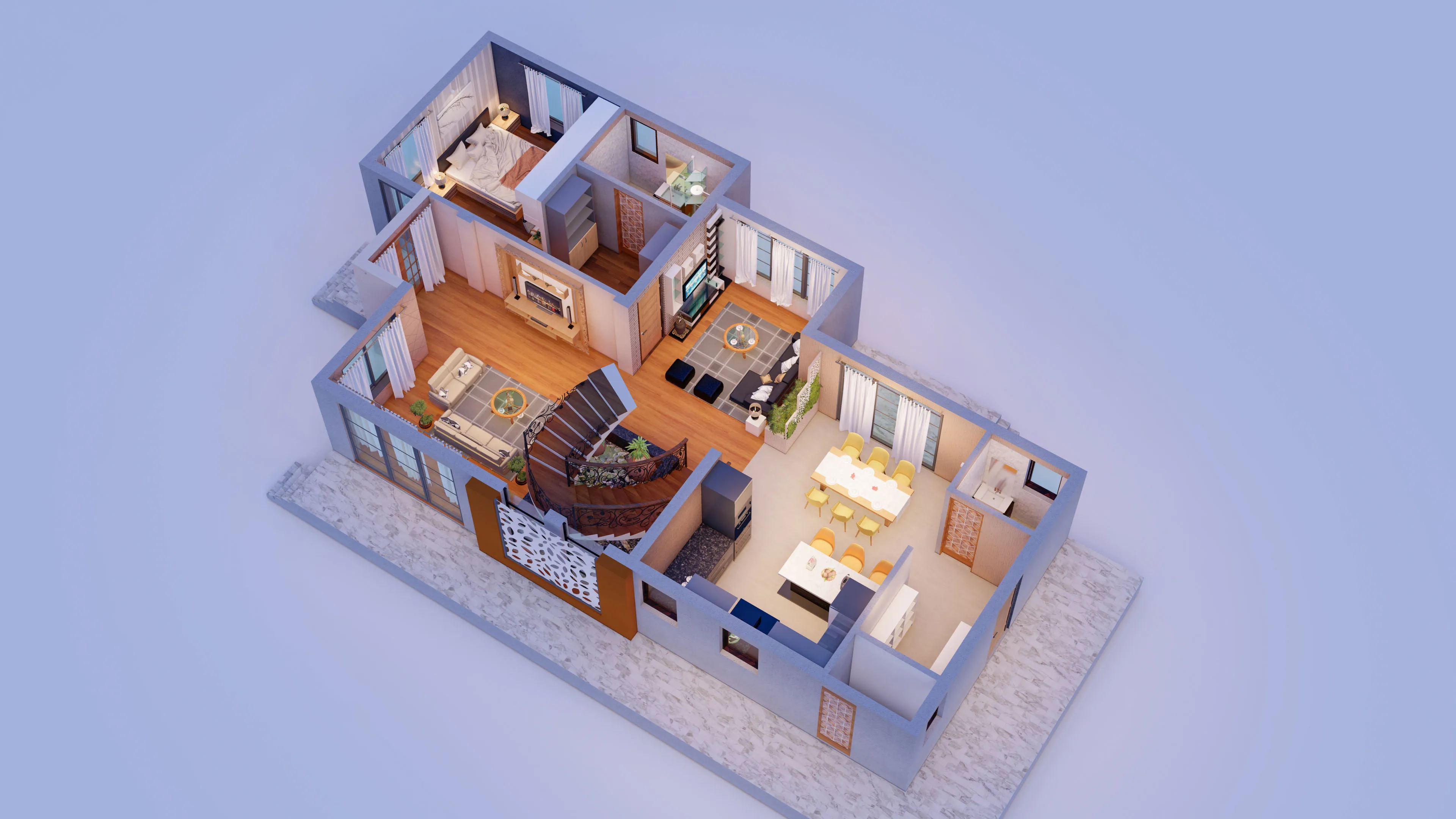 A bright apartment living room in a New Town complex with balcony access and open-plan dining