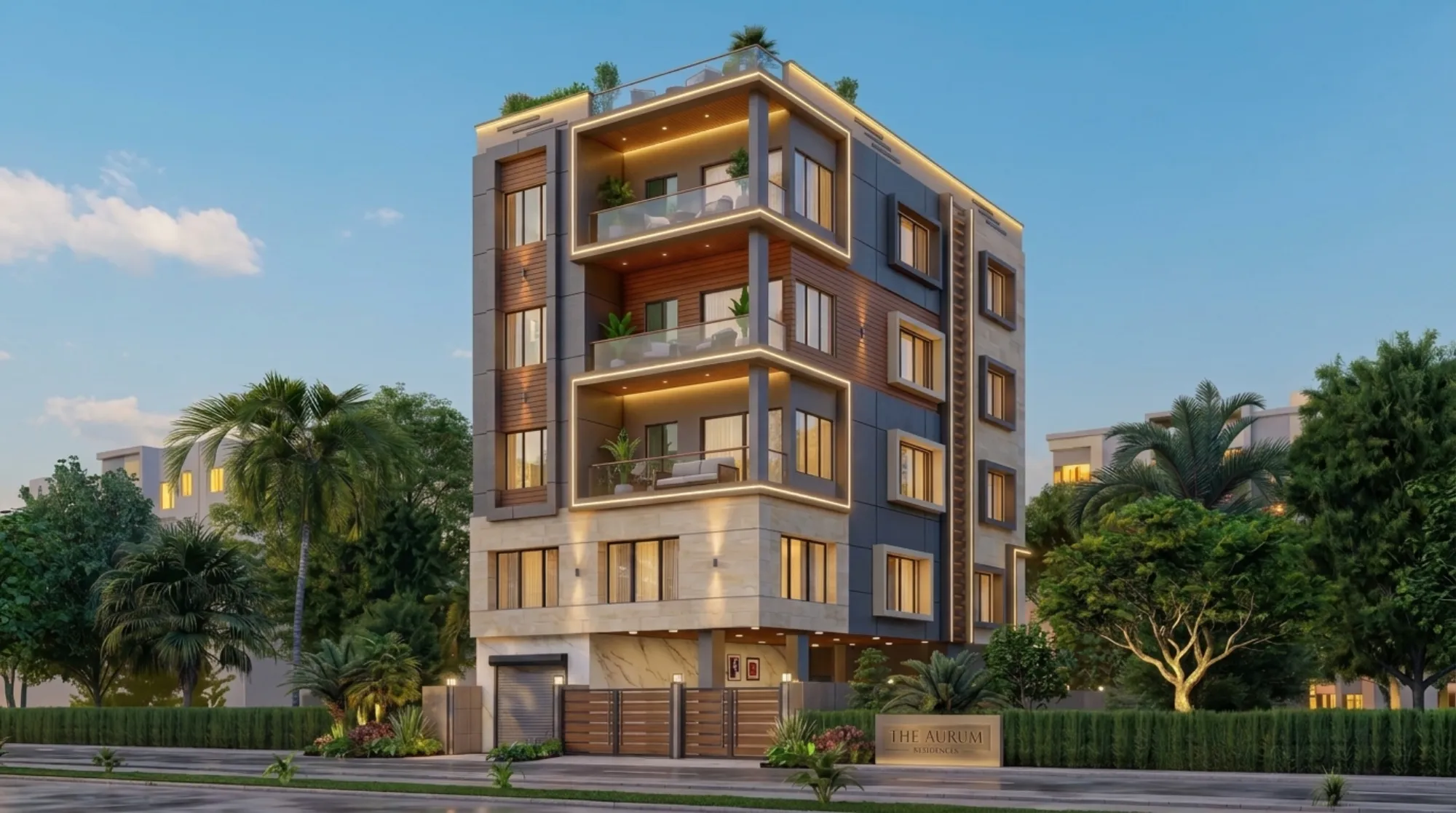 A Studio Contour building in New Town, Kolkata, showing the clean facade lines and street-level detailing typical of our New Town and Salt Lake projects.