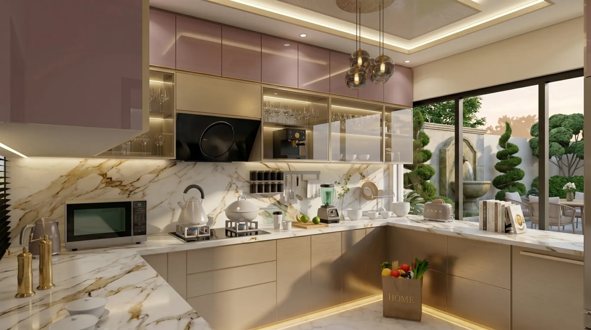 Sleek handleless modular kitchen designed by Studio Contour in Kolkata